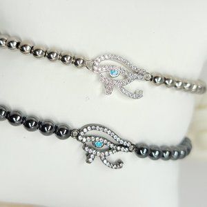 NEW Pave CZ Eye of Horus Stainless Steel Bracelet